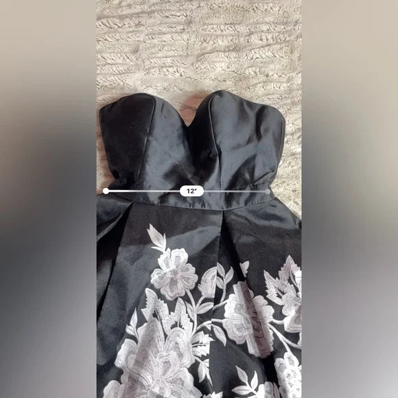 Jovani Black & White Floral Short Strapless Cocktail Dress 🤍⚜️🔲